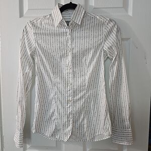 Shari’s Place Pinstripe Button‎ Up Shirt Kacus Womens Size 40 NWT MSRP $345